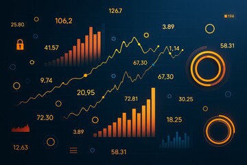 Poster - Abstract digital financial dashboard with glowing charts, graphs, and data analysis elements on a dark background representing business analytics.
