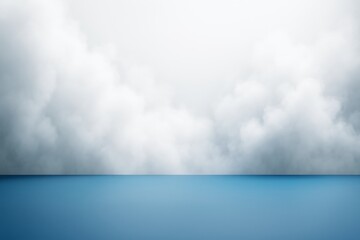 Poster - Clean empty blue surface with soft white cloud background in minimal light composition for product display or branding concept template mockup.