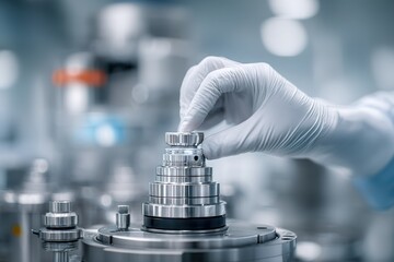 Poster - Precision assembly of mechanical components in a high-tech industrial facility during day hours