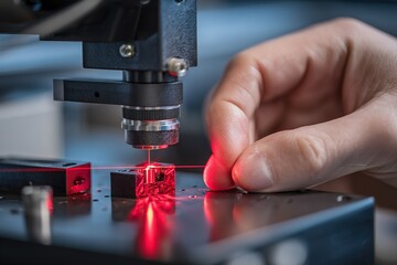 Poster - Precision work on a laser engraving machine in a workshop during daylight hours