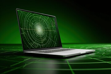 Poster - Green abstract radar display on laptop screen with intricate design and futuristic feel