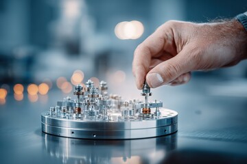 Poster - Technician assembling intricate mechanical components in a precision engineering workshop