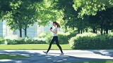 Morning Stroll in the Park: A Serene Illustration of a Woman Jogging
