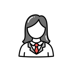 Poster - Minimalist line art icon professional female avatar wearing shirt and red tie representing business employee student or uniformed person symbol great for modern digital user