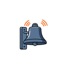 Poster - Minimalist flat vector illustration of a classic metal bell icon with sound waves depicting an important ringing alarm alert notification or attention signal element design