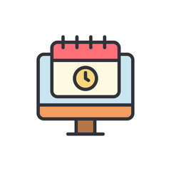 Poster - Online Schedule Reminder With Modern Computer Screen And Calendar Icon