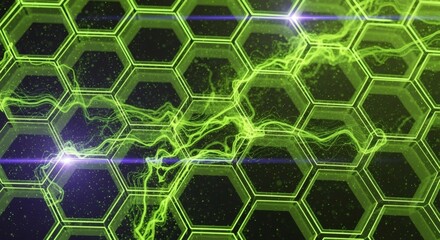 Poster - Abstract Green Energy Hexagon Network with Glowing Plasma