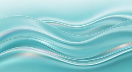 Poster - Abstract Teal Liquid Wave Background, Iridescent Flowing Texture