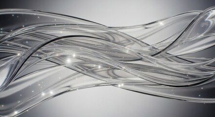 Poster - Abstract Silver Wave Stream, Elegant Swirling Flowing Design