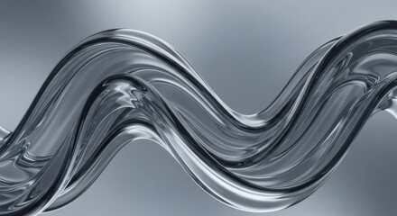 Poster - Abstract Silver Liquid Wave, Fluid Dynamic Swirl Design