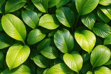Poster - Lush green tropical leaves with sunlight and shadows creating a natural background pattern for botanical concept and creative nature design use.