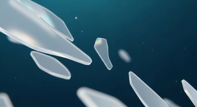 Abstract Teal Background with Floating Translucent Crystals