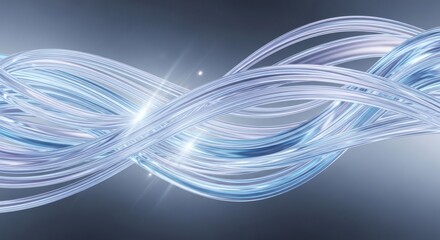 Poster - Abstract Flowing Light Streams: Elegant Blue and Silver Wave Design