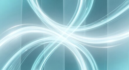 Poster - Abstract Teal Swirls: Glowing Light Trails Background