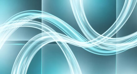 Poster - Abstract Teal and White Swirling Light Lines Background