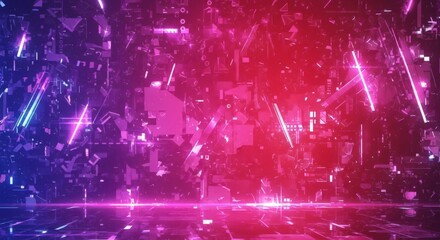 Poster - Abstract Neon Shattered Glass Background: Pink and Blue Digital Art