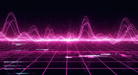 Poster - Abstract Pink Digital Waveform Landscape