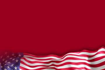 Fototapete - A vivid representation featuring the USA flag waving against a solid red backdrop creates an ideal setting for text and graphic content. Captivating and versatile for diverse themes