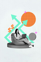 Aufkleber - Trend mockup collage of person sit chair use gadget increase arrow on pastel background