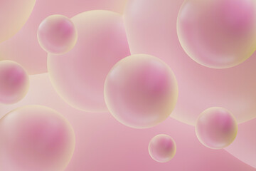 Fototapete - Glossy pink orbs background with gentle hues and airy composition in pastel gradient for modern abstract art design. 3D rendering. Tender abstract pattern.