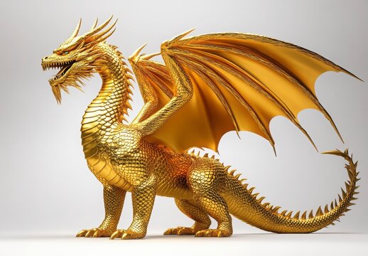 Majestic Golden Dragon 3D Rendering Detailed Scales and Powerful Wings