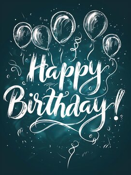 Simple birthday text in calligraphy style with turquoise color background