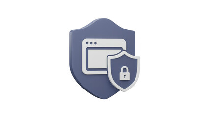 3D Security Shield with Browser Protection Padlock on Transparent Background