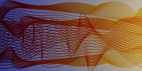 Poster - Abstract wavy line pattern with vibrant gradient colors transitioning from blue to orange, creating a dynamic and energetic visual effect.