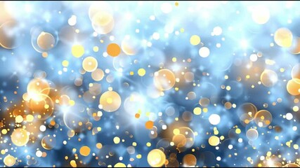 Poster - Vibrant abstract background with soft bokeh lights in gold and blue hues, creating dreamy atmosphere perfect for festive themes.