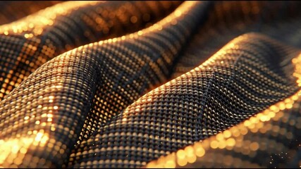 Poster - Luxurious shimmering fabric with warm golden tones and intricate textured patterns creates elegant and inviting atmosphere.