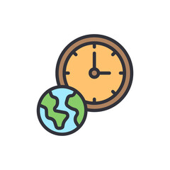 Poster - Global Time Management Represented By A Clock And Earth Icon