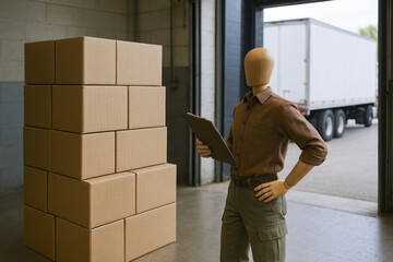 Poster - Efficiency and organization drive productivity as a figure reviews inventory and manages logistics in a loading area