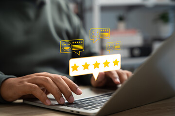 Canvas Print - online customer satisfaction survey service concept, client rate service from experience in applicat