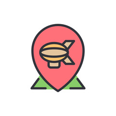 Poster - Dirigible Icon In Map Pointer Modern Airship Travel Location Symbol