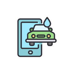 Poster - Mobile Car Wash App With Vehicle Image And Water Drop Icon
