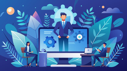 Poster - Illustration of office scene with people and computer