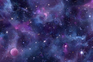 Wall Mural - In space, a fantasy galaxy with planets serves as a background generated by AI