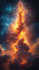 Wall Mural - vibrant cosmic cloud illuminated by orange and blue hues in deep space at a distant galaxy