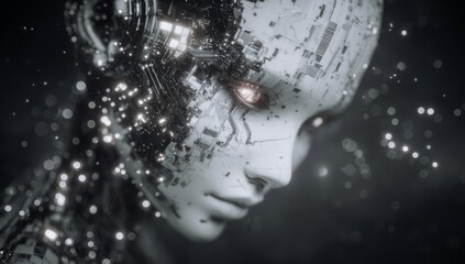 Poster - The concept of a female robot face is a stock idea