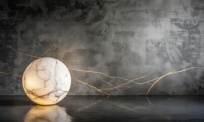 Poster - Illuminated sphere on reflective surface with textured gray background