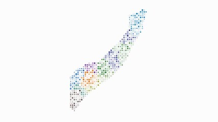 Poster - Somalia dotted animation. Shape of the country built of pulsating colored dots. Small size rounded square blocks. Digital style map on white background. Plain video.