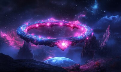 Poster - Otherworldly portal illustration with ethereal glow and vibrant colors