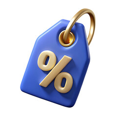Aufkleber - Blue discount tag with a golden percentage symbol and loop isolated on transparent background