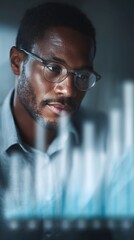 Poster - Focused business strategist analyzing data insights on a computer screen