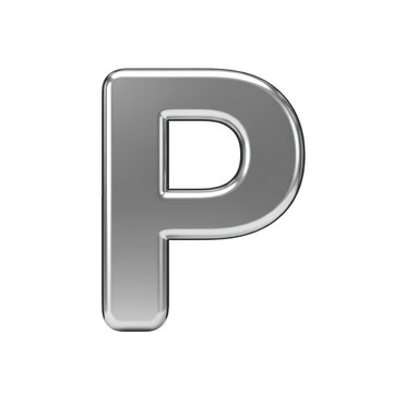 Metallic Silver Glossy Letter P Alphabet Isolated on Transparent Background