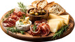 © MDNadim - harcuterie board of an assortment of cheeses, meats, and appetizers isolated on a white background
