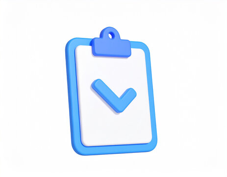 Clipboard with checkmark. 3d rendering isolated on white background. Cartoon plastic style icon.checklist, clipboard, document, list, success, task, three-dimensional, checkmark, office, business, 