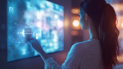 Poster - Woman Interacting with Futuristic Smart Home Interface