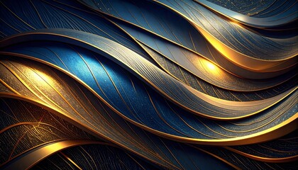 Fototapete - Elegant blue and gold abstract background, luxurious metallic texture design for modern projects