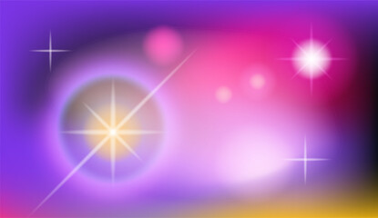 Poster - Abstract vector illustration in vibrant style, featuring gradients of pink, blue, yellow, and white, with a glowing starburst and soft circular bokeh shapes. Y2K gradient style is trending now.